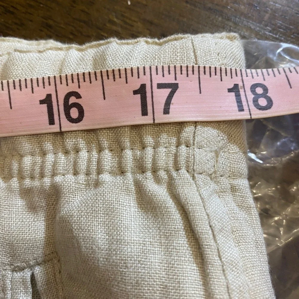 Tasso Elba Mens 100% Linen Pants Beige Elastic Waist Drawstring Casual Size L
